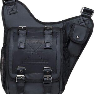 Mens Vintage Canvas Shoulder Messenger Bag Chest Leather Patchwork Messenger Bag